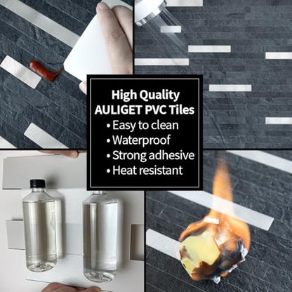 AULIGET 20 Sheets Black Slate Peel and Stick Backsplash, PVC Mixed Metal Silver Wall Tile Stick on Backsplash for Kitchen and Bathroom - color: Black Slate + Metal Silver, size: 20 Sheets, 6"x12"x0.12"