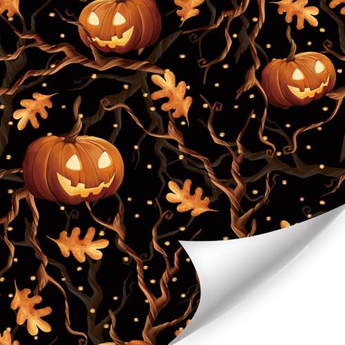 HLNIUC Halloween Spooky Horror Pumpkin Wallpaper Self Adhesive(17.3”x118”) - color: Hallwoween