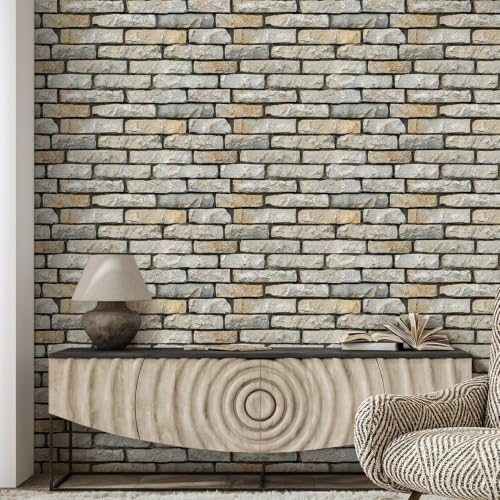 Commomy Peel and Stick Faux Stone 3D Wall Panels 12 pcs of 22.8" x 11.8" - color: Large Brick-J