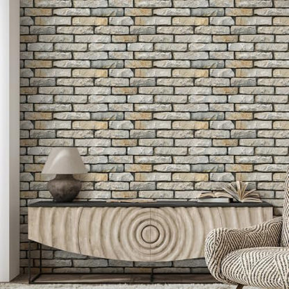Commomy Peel and Stick Faux Stone 3D Wall Panels 12 pcs of 22.8" x 11.8" - color: Large Brick-J