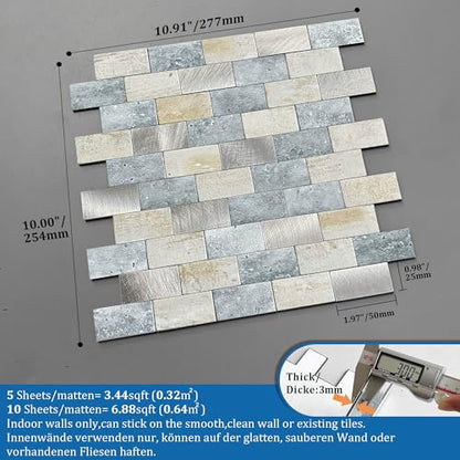 Peel and Stick Backsplash Stone Tiles Blue Gray 5pcs - color: Blue Green Gray, size: 5sheets