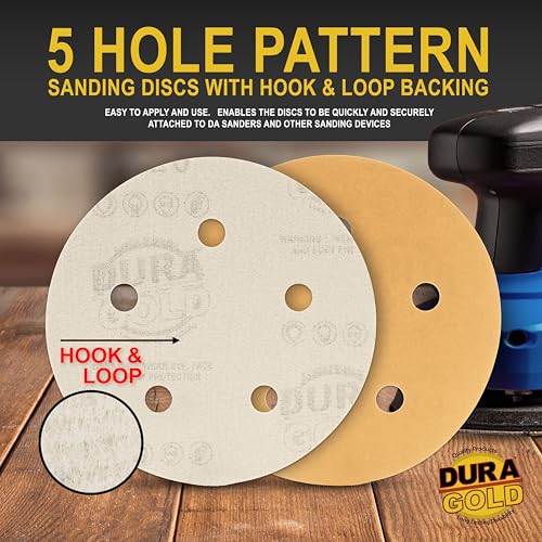 Dura-Gold 5" Gold Sanding Disc Grit Assortment, 5 Hole Pattern 10 Discs Ea - size: Variety Pack