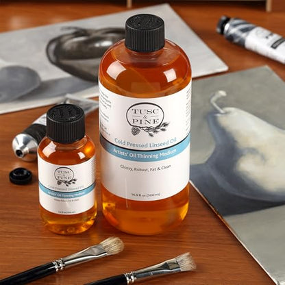 Tusc & Pine Cold Pressed Linseed Oil for Painting - 16.9 Oz Bottle - Professional Artists' Paint Medium, Enhance Flow & Translucency, Solvent Free Thinner, Refined in Small Batches in North Carolina - size: 16.9oz