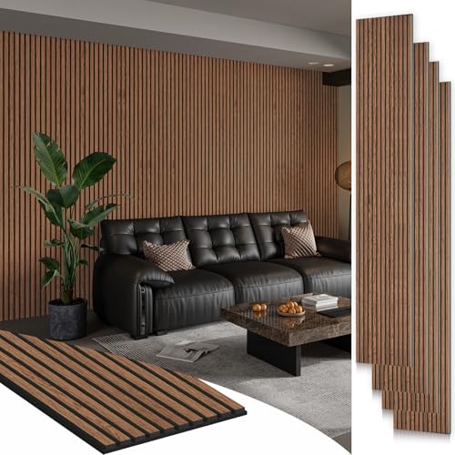 SMARTSTANDARD 4 Pack 105.9" x 12.6" Wood Slat Wall Panels, Classic Brown - color: Classic Brown, size: 106" x 50.4"