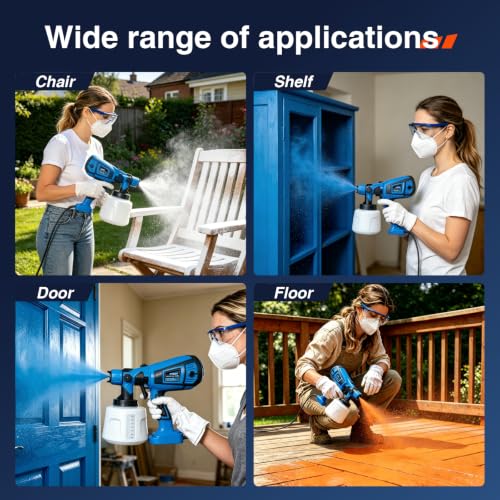 Paint Sprayer, 1400ml&850W Spray Paint Gun with 4 Nozzles & 3 Patterns - color: Blue