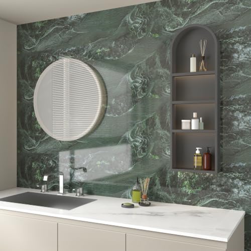 CHIHUT Dark Forest Green Marble Contact Paper Peel and Stick Wallpaper - size: 12"x472"