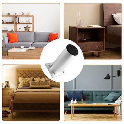 TOVOT 8PCS 4" Round Furniture Legs Aluminium Alloy Couch Legs Heavy-Duty Metal Feet for Furniture Cabinet Sofa (Silver)