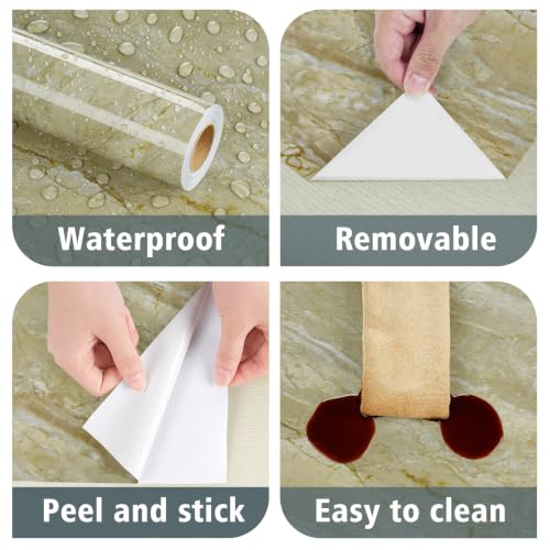 Beige Green Marble Contact Paper for Countertops Waterproof Glossy Marble Wallpaper 17.7" x 315" Removable Self Adhesive Granite Contact Paper for Kitchen Bathroom Cabinets Counter Top Covers - size: 17.7" x 315"
