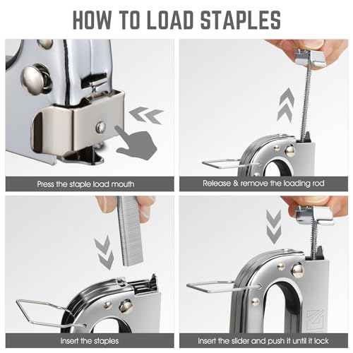 DNA Motoring 3-in-1 Upholstery Stapler Gun 1500 Staples, Heavy Duty Stapler Nail Gun for Wiring, Data Cables, Carpentry, Decoration, DIY, W/Staple Remover, Silver, TOOLS-00366