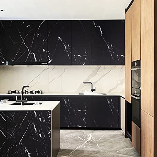 Marble Contact Paper Black Peel and Stick Wallpaper for Kitchen Countertop - color: Black/White, size: 11.8" x 78.7"