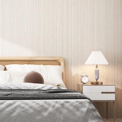 Grasscloth Peel and Stick Wallpaper 20.8"x394" Beige Thick Fabric Textured Linen Classic Faux Grassweave Neutral Removable Wallpaper Vinyl Film Roll for Home Use - color: Mixed Beige