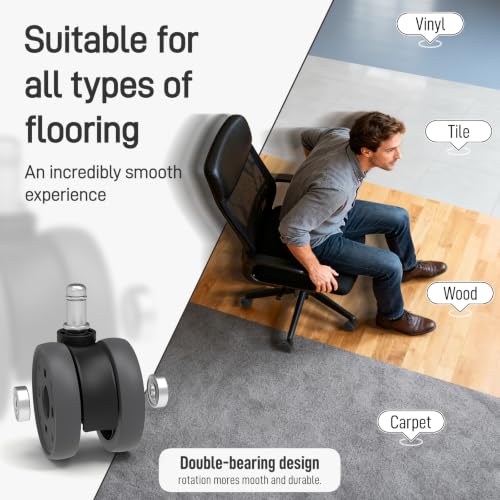 2.5 Inch Office Desk Chair Wheels Replacement, Computer Gaming Chair Wheels - color: black&grey- 2.5 inch