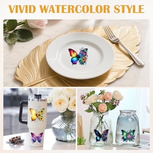 48 Sheets Rub on Transfers for Crafts and Furniture Rub on Transfer Stickers Decals for Wood,2.5 * 2.5inch (Butterfly Flower) - style: Butterfly Flower