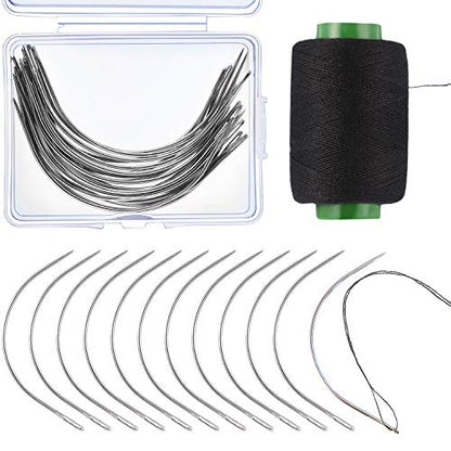 Boao 20 Pcs Wig C Curved Sewing Needles with Thread for Hair
