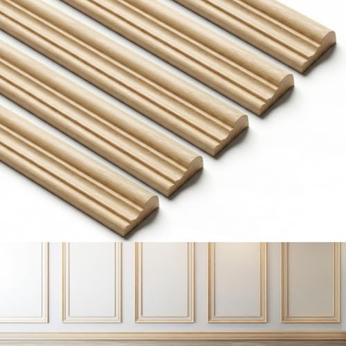 24 Pcs Wall Molding Trim, Unfinished Fluted Wooden Panel Decorative Wood Trim Molding for DIY Home Improvement, Furniture, Cabinet, Door, and Table Accent (15.8" x 0.9" x 0.3")
