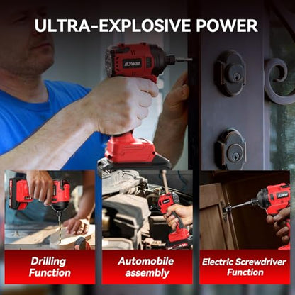NAWIN Cordless Impact Driver Kit 20V Max Torque 240Nm（177ft-lbs）High Rotation Electric Impact Driver Brushless Motor Continuously Variable Rechargeable 1/4" impact driver 2.0Ah Batteries