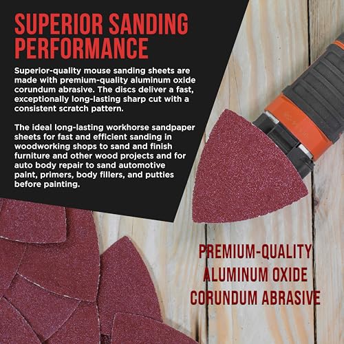 ProductionShop Premium Triangle Mouse Detail Sander Sandpaper Sheets, 160 Disc Variety Pack, Grits 40, 60, 80, 100, 120, 150, 180, 220, 320, 400, 600, 800 - Hook & Loop - Woodworking Furniture Tools - style: Variety Pack 160