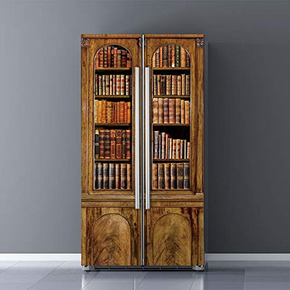 Modern Art Self Stick Vinyl Door Mural Sticker, Peel and Stick Removable Refrigerator Wrap Decal, Bookcase, 32.3x78.7, 2 Pcs Set - color: Bookcase