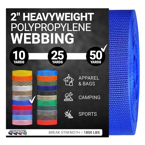 Strapworks Heavyweight Polypropylene Webbing - Heavy Duty Poly Strapping for Outdoor DIY Gear Repair - color: Royal Blue, size: 2" x 50 yard