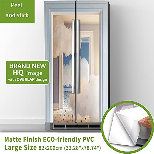 Modern Art Self Stick Vinyl Door Mural Sticker, Peel and Stick Removable Refrigerator Wrap Decal, Cloud Heaven, 32.3x78.7, 2 Pcs Set - color: Cloud Heaven