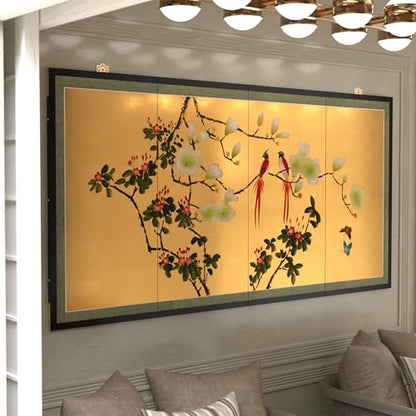 Red Lantern Love Birds on Traditional Gold Leaf - color: Love Birds