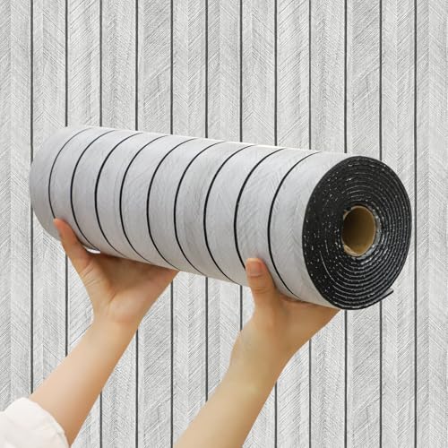 Chejiaye Wood Slat Peel and Stick 3D Wall Panel -15.75"x118"Soundproof Self-Adhesive Wall Sticker, Removable Thick PVC Slat Contact Paper for Kitchen, Bedroom,Ceiling Wall Decoration(Grey,13 Sq.ft)