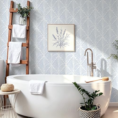 Safiyya Peel and Stick Wallpaper Boho Contact Paper 17.3"x393" Blue Geometric Modern Wall Paper Self Adhesive Removable Wallpaper for Bedroom Vinyl Rolls - color: Blue and White, size: 17.3" x 393"