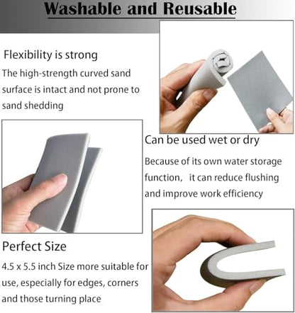 10 Pack 4.5 x 5.5 Inch 400-3000 Grit Sanding Sponge Set, Ultra Fine Sanding Sponges Pads, Soft Foam Hand Sander Block Wet Dry Sandpaper for Model Drywall Metal Wood Furniture Polishing