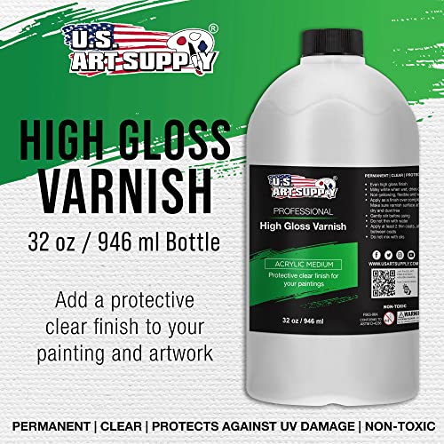U.S. Art Supply 32 oz High Gloss Varnish for Acrylic Paintings - size: 32-ounces