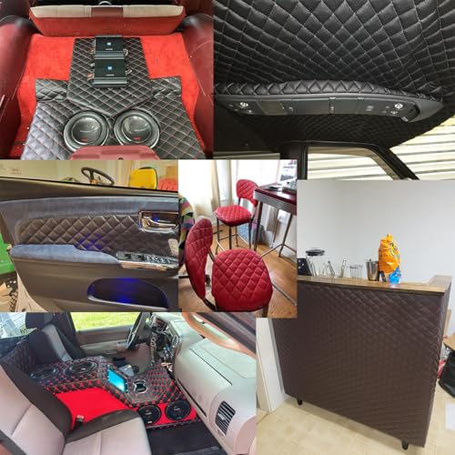 Quilted Foam Vinyl Fabric King Crown Classic Pattern with 0.23" Sponge Backing Faux Leather Fabric for Car Headliner, Furniture Upholstery, Headboards,Diamond 2" x 3" (King Crown-Black White) - color: King Crown-black White