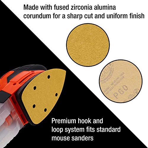 Dura-Gold Mouse Detail Sander Sandpaper Sanding Sheets, 5 Hole, 60 Grit - size: 60-Grit