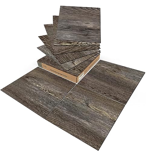 Art3d 30-Pack Peel and Stick Floor Tiles (30 Sq.Ft), Dark Brown Oak - color: Dark Brown
