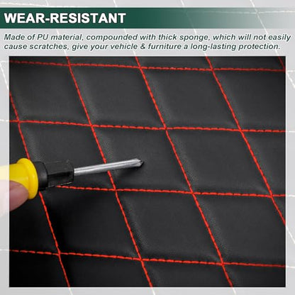 Vinyl Faux Leather Quilted Fabric Foam Backed,Black (Red Thread) - color: Black(red Thread), size: Style-A