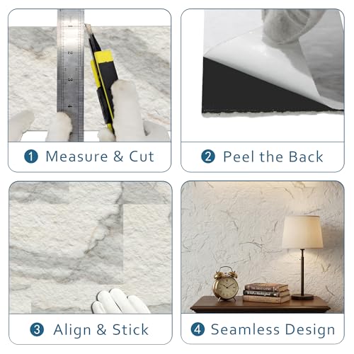 40-Sheet Flexible Stone Peel and Stick Backsplash Tile, 3" x 11.8" Carrara White MCM Modified Clay Material Wall Covering, Subway Texture Self-Adhesive Wall Tiles for Kitchen Bathroom Fireplace - color: Carrara White