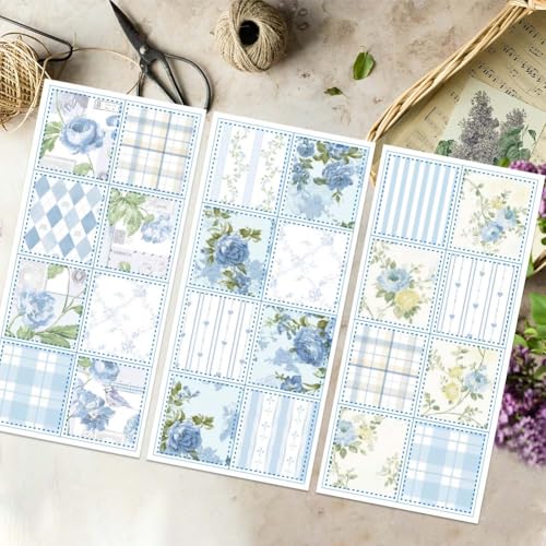 OLYCRAFT 3 Sheets/Set Blue Flowers Rub on Transfer for Furniture and Craft 6x12 Inch Check Pattern Furniture Decal Transfer Stickers Rub on Decal with 1pc Scraper for Wooden Furniture Home Decoration - style: Rose grid