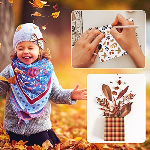 Whaline Fall Faux Leather Sheets 8 x 12 in Plaid Stripe Maple Leaves Synthetic Leather Fabric Glittery Orange Red Gold Faux Leathers for Autumn Harvest Thanksgiving DIY Craft Earring Hair Bow, 12 Pcs