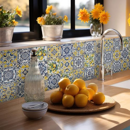 Faccito 24 Pcs Lemon 4x4 Tile Stickers Peel Stick Wall, Mediterranean - style: Lemon
