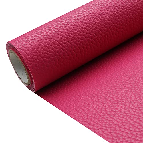 Dark Rose Red Litchi Texture PU Fabric Leather 11.8x53.14 Inch（30x135 CM） 1.13mm Thick Faux Synthetic Leather Material for Upholstery Crafts, DIY Sewings, Sofa, Handbag, Earrings, Hair Bows - color: Dark Rose Red
