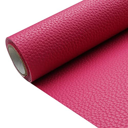 Dark Rose Red Litchi Texture PU Fabric Leather 11.8x53.14 Inch（30x135 CM） 1.13mm Thick Faux Synthetic Leather Material for Upholstery Crafts, DIY Sewings, Sofa, Handbag, Earrings, Hair Bows - color: Dark Rose Red