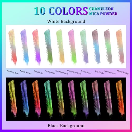 Matio Chameleon Mica Powder, 10 * 5g Chrome Powder, Pearlescent Effect - color: 10 Colors Colorful