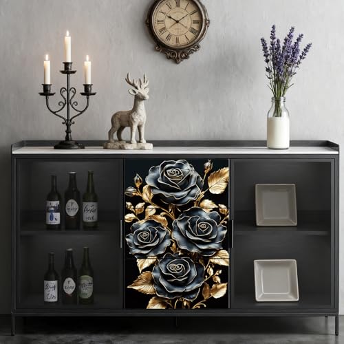 Peacoblue Black and Gold Rose Rub On Transfers for Furniture Craft 6"x12" - style: Black and Gold Rose