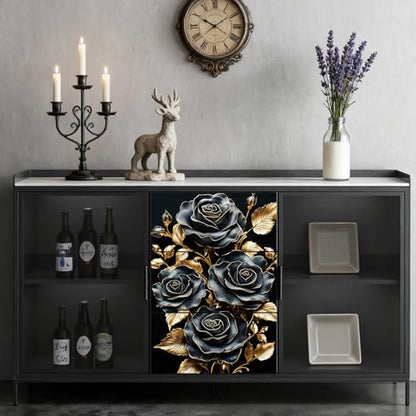 Peacoblue Black and Gold Rose Rub On Transfers for Furniture Craft 6"x12" - style: Black and Gold Rose