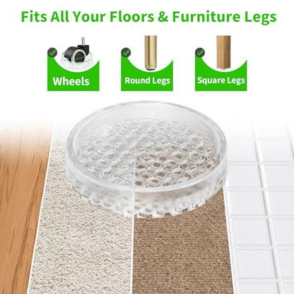 2" Clear Rubber Caster Cups-12PCS Furniture Coasters for Carpet Floor Round - size: 2" 12pcs Clear