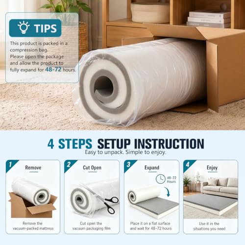 JOYWOO High Density Memory Foam Padding 72"x24"x1", Sofa Cushion & Chair Support Pad, Cut to Size Replacement for Thin Padding & DIY - size: 72x24x1''