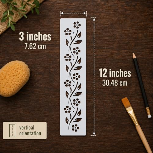 Flower Border Stencil Template - Reusable Decorative Flower Stencils for Painting on Glass, Wood, Wall Rock, Walls, Canvas, Glassware, Spray Painting, Wall Painting (3 x12)