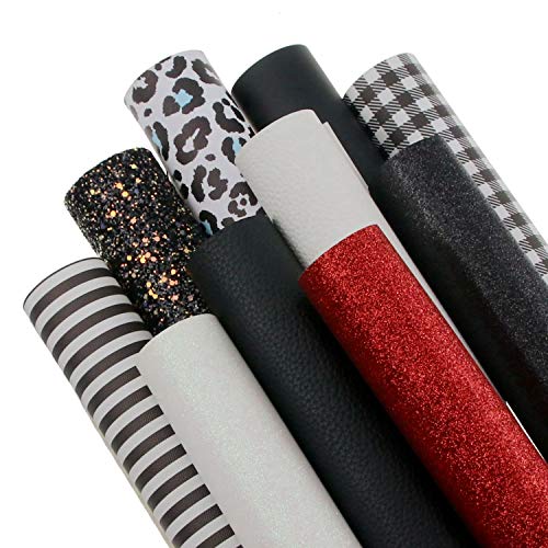 Litchi 10 Pieces 8x12 Inch Faux Leather Sheets Include Fine Chunky Glitter Printed for Leather Bows Earrings Making