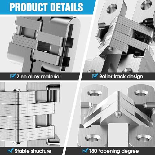 Invisible Cabinet Hinges 180° Silver, 4-Pack - color: Silver-4PCS, size: C: Door Thick(1"~1-3/8")