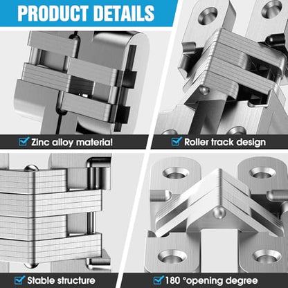 Invisible Cabinet Hinges 180° Silver, 4-Pack - color: Silver-4PCS, size: C: Door Thick(1"~1-3/8")