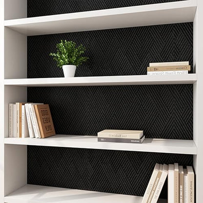 Decotalk Black Textured Wallpaper Peel and Stick Textured Wallpaper for Bedroom Walls Self Adhesive Black Contact Paper Line Geometric Texture Wall Paper 12x120 Inch - size: 12" x 120"