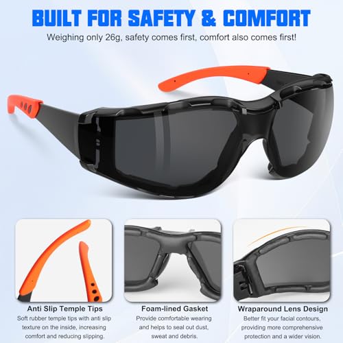 OXG Safety Glasses for Men, ANSI Z87.1 Anti-Fog Impact Resistant Protective Eyewear, Foam Gasket, UV Protection - color: 6-black-orange